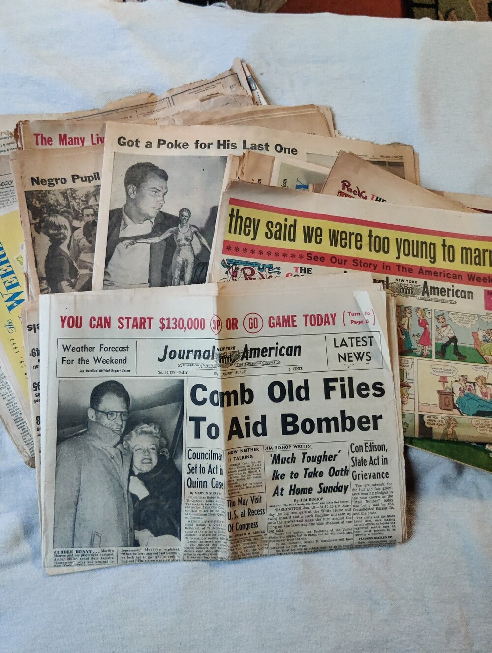 1957 New York Journal American Newspaper Lot NY City Midcentury 50s Ephemera